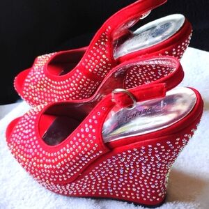 Just for fun - Red rhinestone bedazzled platform sandal - by Delicacy - size 7.5